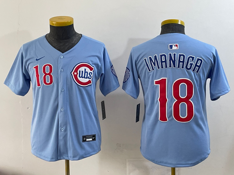 Youth 2025 MLB Chicago Cubs 18 Imanaga blue jersey style 2